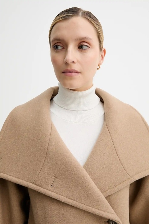 Calvin Klein płaszcz z wełną kolor beżowy LV044D557G - zdjęcie produktu nr 2