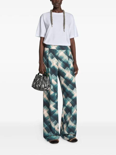 DRIES VAN NOTEN pleated geometric-pattern trousers - Green - zdjęcie produktu nr 2