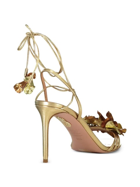 Aquazzura Summer Sun flower-embellished lace-up sandals - Gold - zdjęcie produktu nr 2