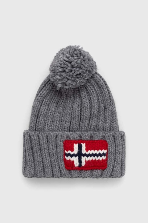 Napapijri czapka z domieszką wełny kolor szary z grubej dzianiny - zdjęcie produktu nr 1