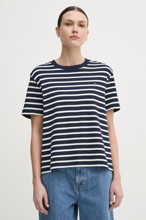 Tommy Hilfiger t-shirt bawełniany damski kolor granatowy WW0WW46158 - zdjęcie produktu nr 1