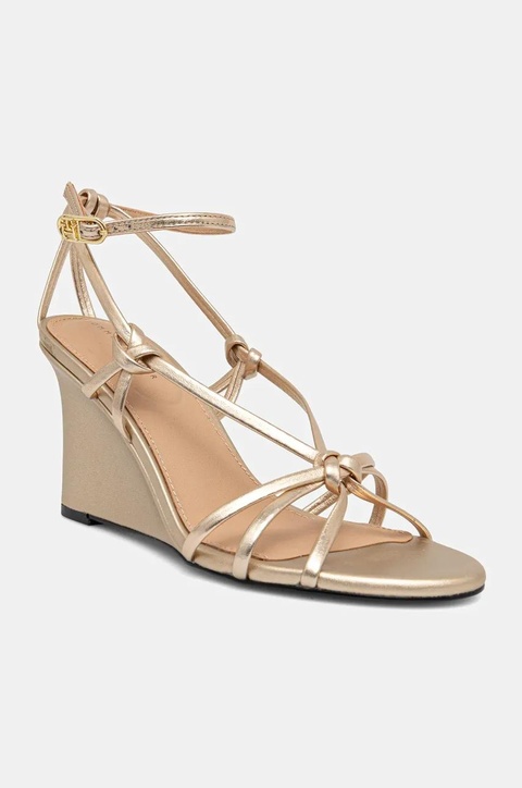 Tommy Hilfiger sandały skórzane METAL LEATHER KNOTS WEDGE SANDAL kolor złoty FW0FW08801 - zdjęcie produktu nr 1