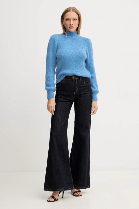 Morgan sweter z dodatkiem wełny damski kolor niebieski z golfem MLEONAR - zdjęcie produktu nr 1