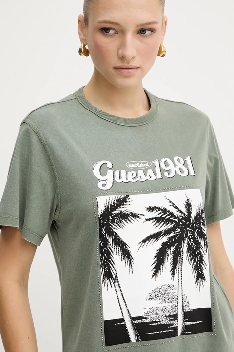 Guess t-shirt bawełniany damski kolor zielony W5YI17 I3Z14 - zdjęcie produktu nr 2