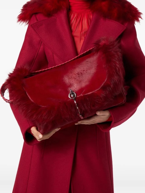 Blumarine fur-trim braided-handle shoulder bag - Red - zdjęcie produktu nr 2