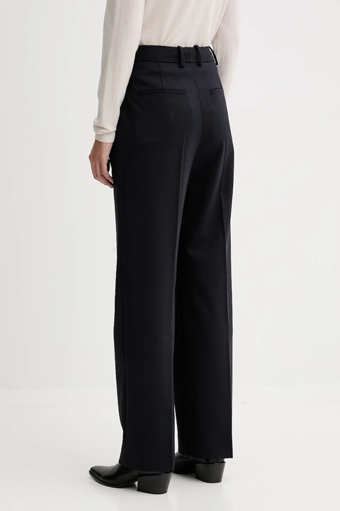 Tommy Hilfiger spodnie z dodatkiem wełny damskie kolor granatowy szerokie high waist WW0WW48352 - zdjęcie produktu nr 2
