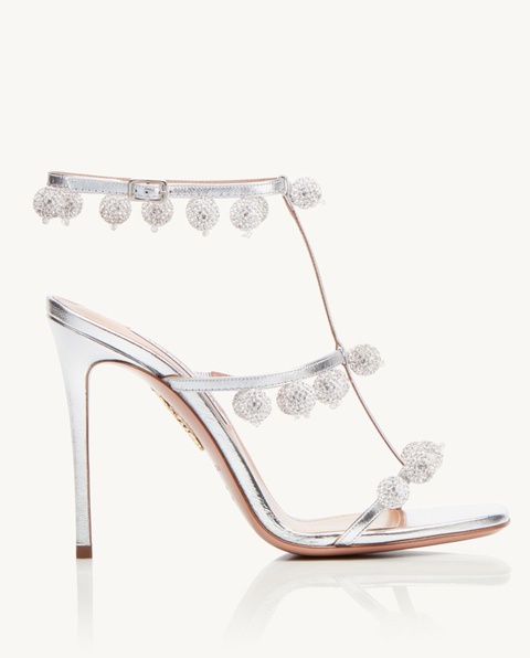 AQUAZZURA - Srebrne sandały na szpilce Cha Cha Cha - zdjęcie produktu nr 2
