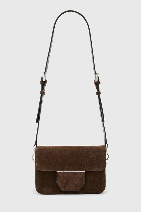 AllSaints torebka zamszowa JUPITER kolor brązowy W363XD - zdjęcie produktu nr 1
