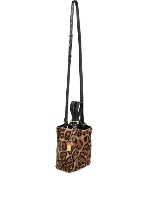 Chloé small leopard-print shearling bucket bag - Brown - zdjęcie produktu nr 1