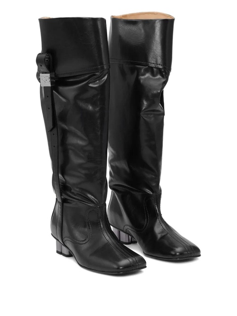 GANNI slouchy knee-high leather boots - Black - zdjęcie produktu nr 2