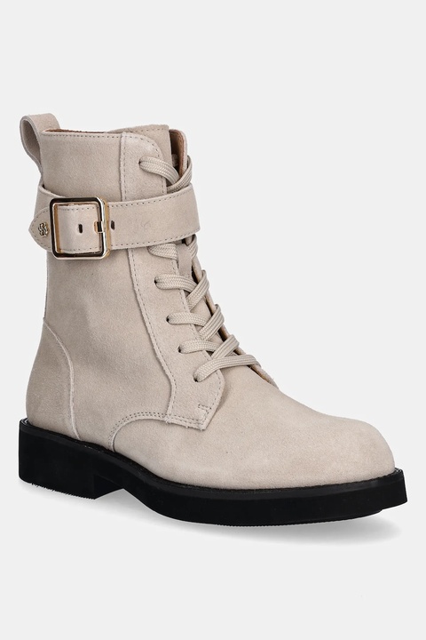 BOSS botki zamszowe Eleri damskie kolor beżowy na płaskim obcasie 50552774 - zdjęcie produktu nr 1