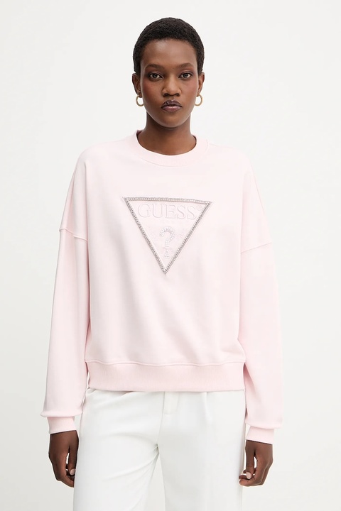 Guess bluza bawełniana RACHELE damska kolor różowy z aplikacją W5YQ04 KC8I0 - zdjęcie produktu nr 1