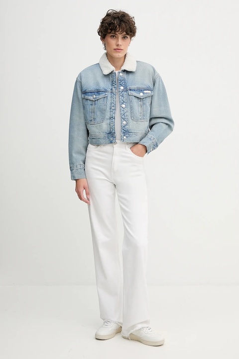 Calvin Klein Jeans kurtka jeansowa kolor niebieski przejściowa oversize LV047D736G - zdjęcie produktu nr 2