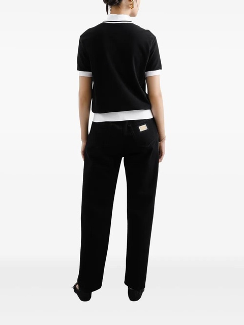 Dolce & Gabbana logo-embroidered cotton polo top - Black - zdjęcie produktu nr 2