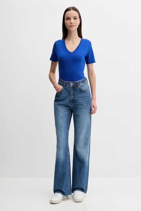 Tommy Hilfiger t-shirt bawełniany damski kolor niebieski WW0WW40584 - zdjęcie produktu nr 1