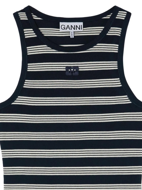 GANNI striped embroidered-logo top - Blue - zdjęcie produktu nr 2