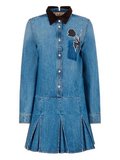 Marni x Slawn & Soldier embroidered pleated denim mini dress - Blue - zdjęcie produktu nr 1