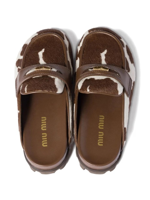 Miu Miu band logo-coin calf hair mules - Brown - zdjęcie produktu nr 2