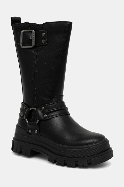 Buffalo botki Aspha Biker Boot Hi damskie kolor czarny na płaskim obcasie ocieplone 1270123-BLK - zdjęcie produktu nr 1