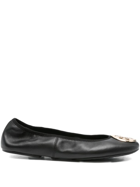 Tory Burch logo-plaque leather ballet flats - Black - zdjęcie produktu nr 1