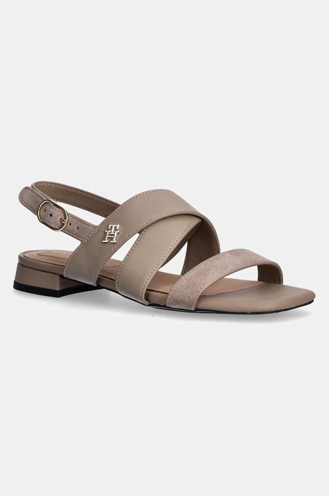 Tommy Hilfiger sandały skórzane LEATHER & SUEDE FLAT SANDAL damskie kolor beżowy FW0FW08507 - zdjęcie produktu nr 1