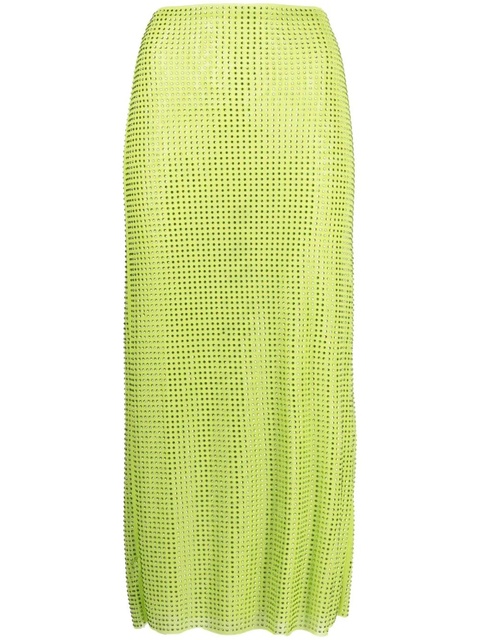 Self-Portrait crystal-embellished mesh midi shirt - Green - zdjęcie produktu nr 1