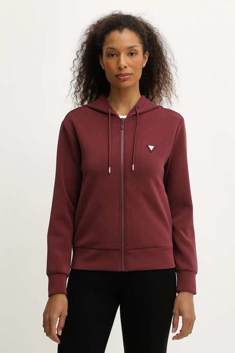 Guess bluza OLYMPE damska kolor bordowy z kapturem gładka V4YQ06 KCAY2 - zdjęcie produktu nr 1