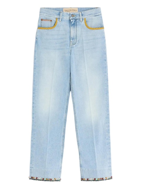 Valentino Garavani floral-hem faded jeans - Blue - zdjęcie produktu nr 1