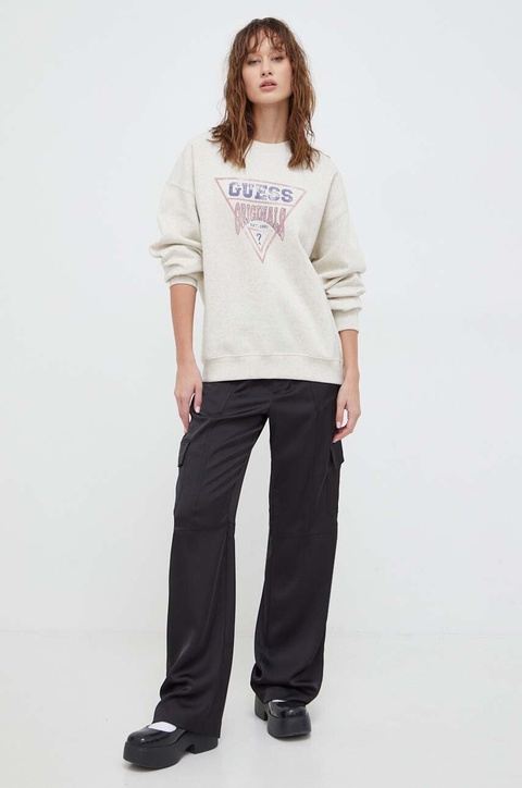 Guess Originals bluza kolor beżowy z nadrukiem - zdjęcie produktu nr 1