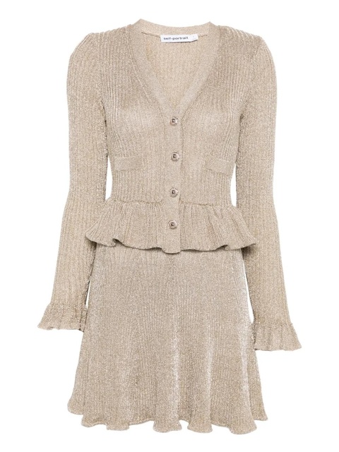 Self-Portrait peplum-waist lurex mini dress - Gold - zdjęcie produktu nr 1
