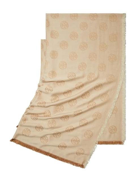 Tory Burch medallion logo oblong scarf - Neutrals - zdjęcie produktu nr 1