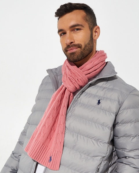 RALPH LAUREN - Wełniany różowy szalik z logo - zdjęcie produktu nr 2