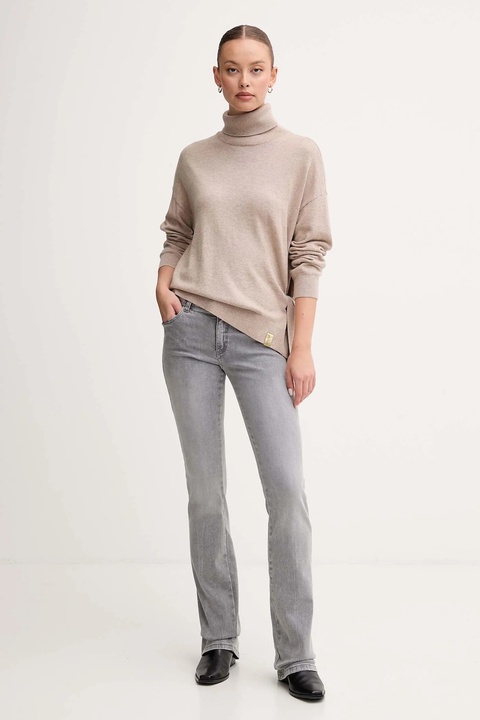 Gaudi sweter z dodatkiem wełny damski kolor beżowy z golfem 521FD53002 - zdjęcie produktu nr 2