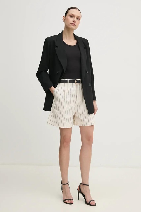 Pepe Jeans szorty lniane HENAR damskie kolor beżowy wzorzyste high waist PL801163 - zdjęcie produktu nr 2