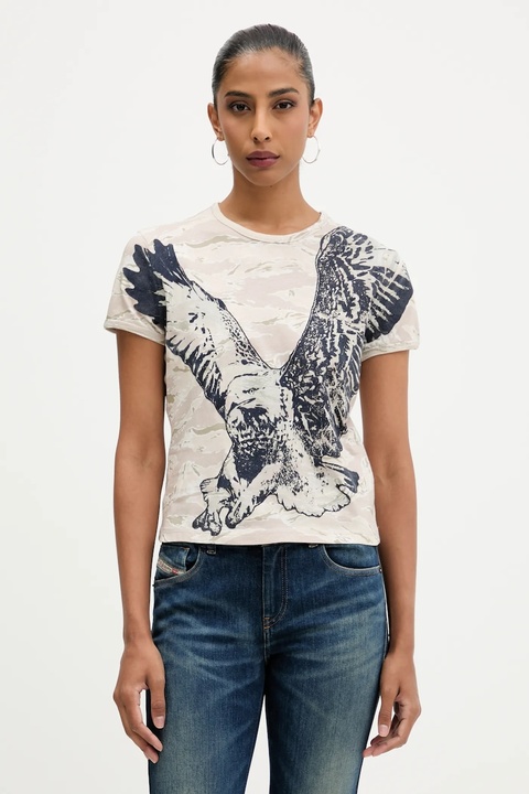 Diesel t-shirt bawełniany T-UNCUTIE-LONG-R1 damski kolor beżowy A19551.0DLBM - zdjęcie produktu nr 1