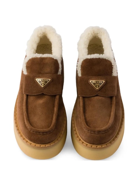 Prada shearling-trimmed platform loafers - Brown - zdjęcie produktu nr 2