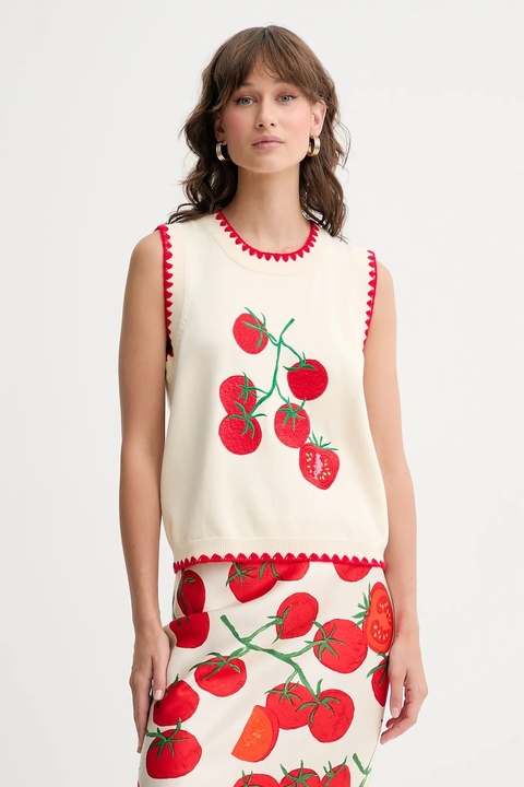 Never Fully Dressed kamizelka Tomato damski kolor beżowy NFDKN664 - zdjęcie produktu nr 1