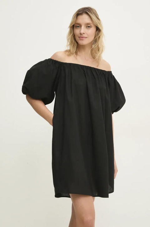 Answear.LAB sukienka z lnem kolor czarny mini oversize - zdjęcie produktu nr 1