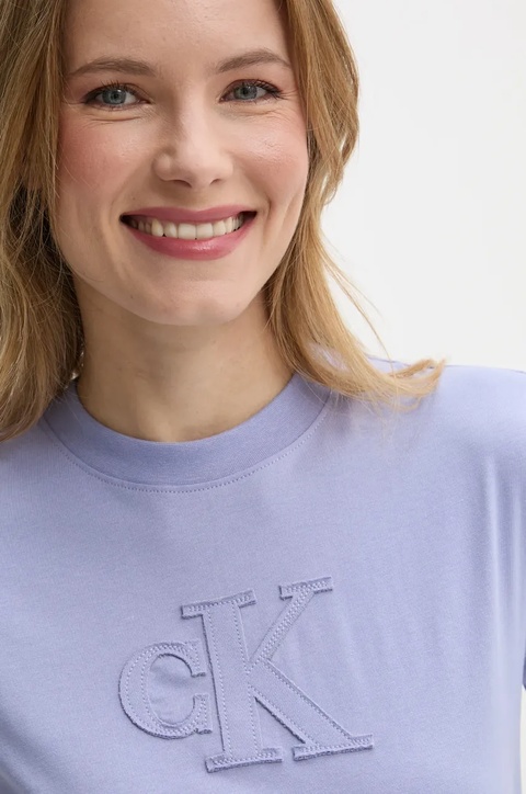 Calvin Klein Jeans t-shirt bawełniany damski kolor fioletowy J20J225256 - zdjęcie produktu nr 2