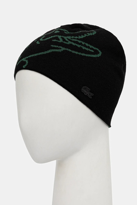 Lacoste czapka wełniana kolor czarny z cienkiej dzianiny wełniana RB3021 - zdjęcie produktu nr 2