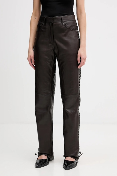 Rotate spodnie skórzane damskie kolor brązowy szerokie high waist 1158191667 - zdjęcie produktu nr 1