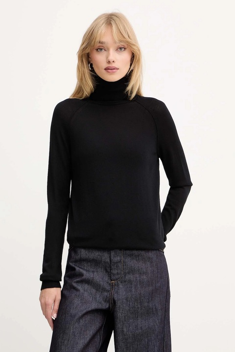 BOSS sweter wełniany damski kolor czarny lekki z golfem 50548298 - zdjęcie produktu nr 1
