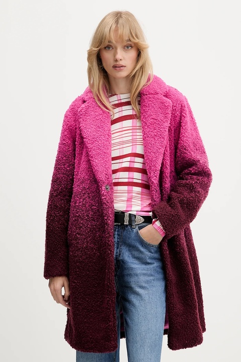 Desigual płaszcz z domieszką wełny ICECREAM kolor różowy 25WWEW64 - zdjęcie produktu nr 1