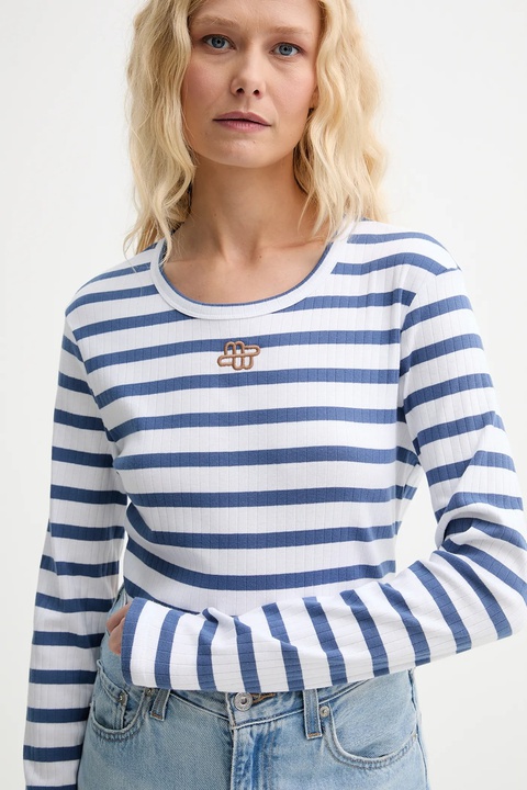 MUNTHE longsleeve bawełniany POTE kolor niebieski 252110225264 - zdjęcie produktu nr 1