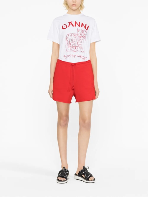 GANNI logo-embroidered cotton track shorts - zdjęcie produktu nr 2