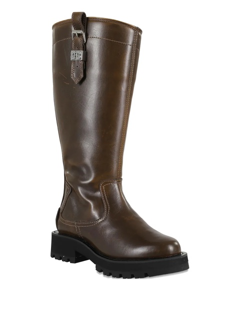 GANNI buckle-detail leather boots - Brown - zdjęcie produktu nr 1