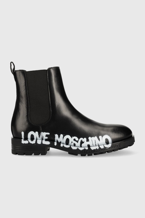 Love Moschino sztyblety skórzane damskie kolor czarny na płaskim obcasie - zdjęcie produktu nr 1
