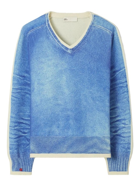 Tory Burch v-neck print merino wool sweater - Blue - zdjęcie produktu nr 2