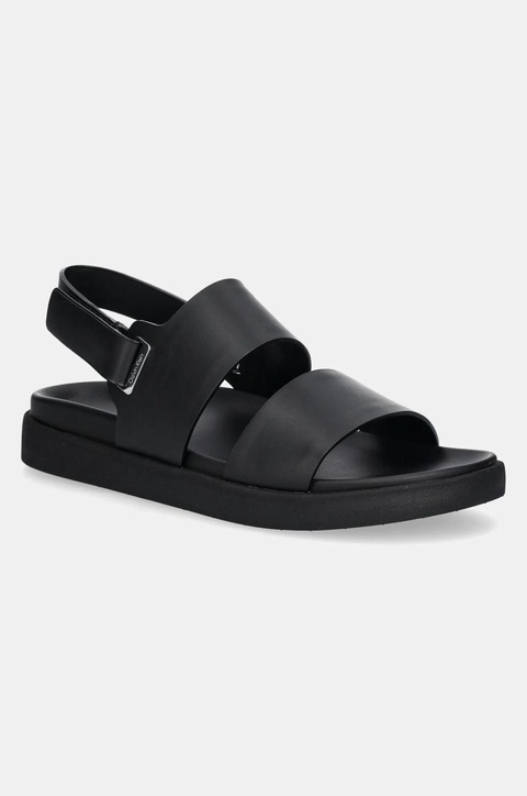 Calvin Klein sandały skórzane FLAT ADJ SANDAL EYELET damskie kolor czarny HW0HW02488 - zdjęcie produktu nr 1