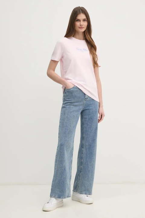 Tommy Hilfiger t-shirt bawełniany damski kolor różowy WW0WW45428 - zdjęcie produktu nr 2